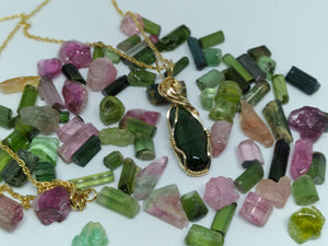 Maine Green Tourmaline wire wrapped Pendant - Lively Accents