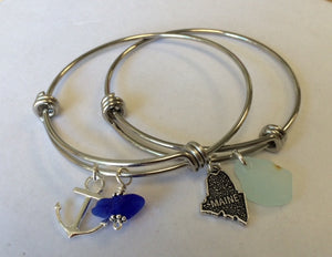 Sea Glass Bangle with Charm - Lively Accents