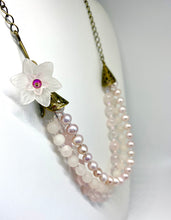 Load image into Gallery viewer, Pink Flower and Rose Quartz 3 Strand Necklace - Lively Accents
