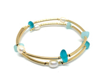 Load image into Gallery viewer, 14k Gold Filled Tube and Frosted Glass Memory Wire Bracelet - Lively Accents