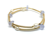 Load image into Gallery viewer, 14k Gold Filled Tube and Frosted Glass Memory Wire Bracelet - Lively Accents