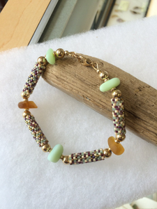 Gold Sea glass and Peyote stitch bracelet - Lively Accents