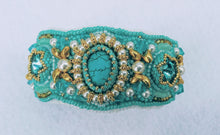 Load image into Gallery viewer, Turquoise Bead Embroidered Cuff Bracelet - Lively Accents