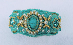 Turquoise Bead Embroidered Cuff Bracelet - Lively Accents
