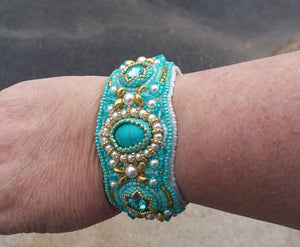 Turquoise Bead Embroidered Cuff Bracelet - Lively Accents