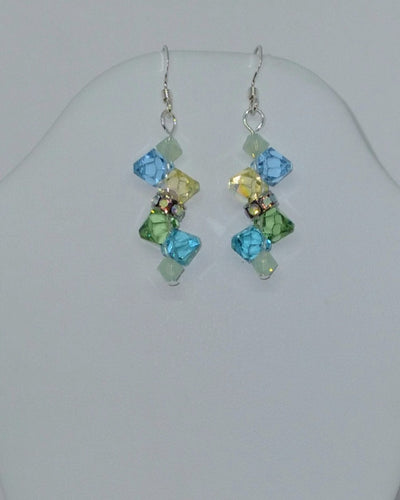 Blues and Green crystals earrings