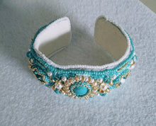 Load image into Gallery viewer, Turquoise Bead Embroidered Cuff Bracelet - Lively Accents