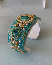 Load image into Gallery viewer, Turquoise Bead Embroidered Cuff Bracelet - Lively Accents