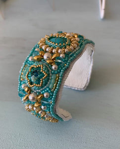 Turquoise Bead Embroidered Cuff Bracelet - Lively Accents