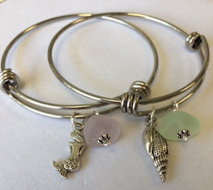 Sea Glass Bangle with Charm - Lively Accents