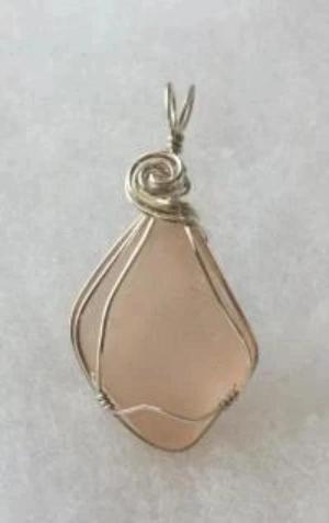 Peach Sea glass Wire Wrapped Pendant - Lively Accents