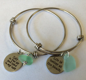 Sea Glass Bangle with Charm - Lively Accents