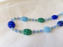 Load image into Gallery viewer, Blue and Green Hurricane Glass and Swarovski Crystal Necklace - Lively Accents