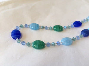 Blue and Green Hurricane Glass and Swarovski Crystal Necklace - Lively Accents