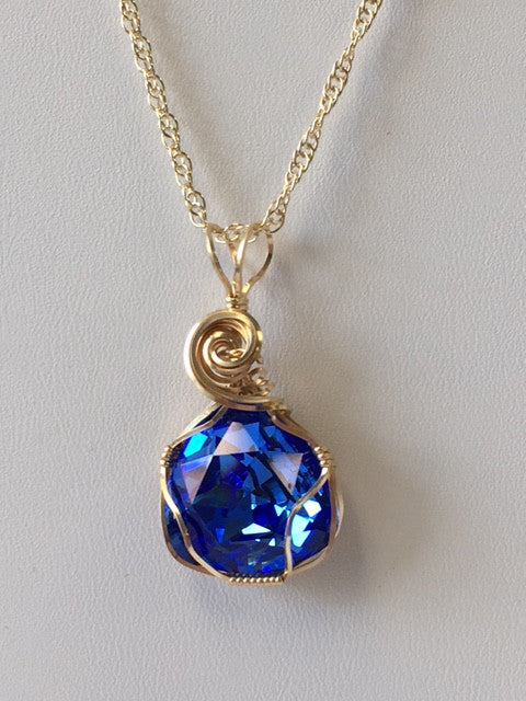 Sapphire Swarovski Crystal Wire Wrapped Necklace - Lively Accents