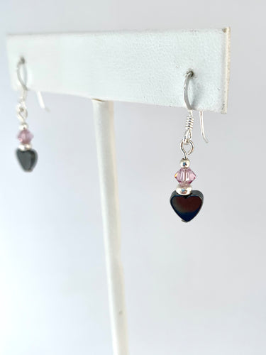 Dainty Hematite Heart Earrings - Lively Accents