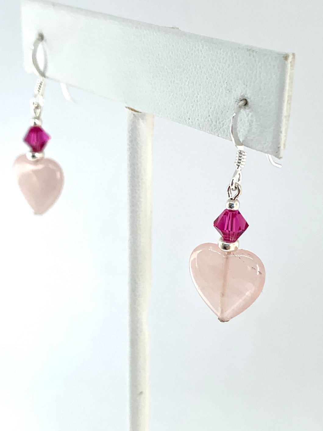 Rose Quartz and Swarovski Crystal Heart Earrings - Lively Accents