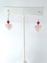 Load image into Gallery viewer, Rose Quartz and Swarovski Crystal Heart Earrings - Lively Accents