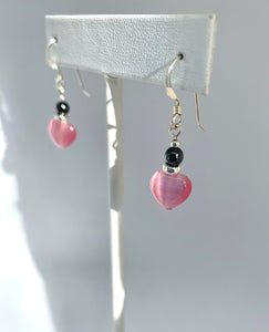Black and Pink Heart Earrings - Lively Accents