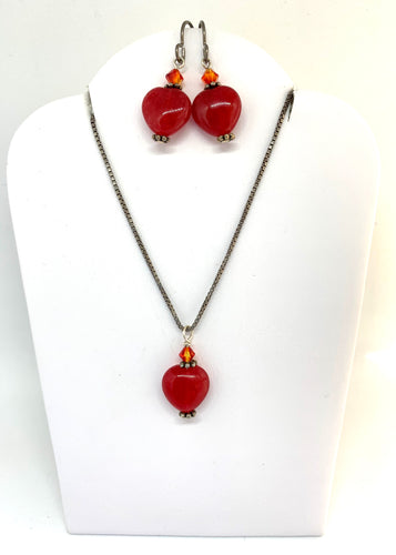 Red Jade and Swarovski Crystal Set - Lively Accents