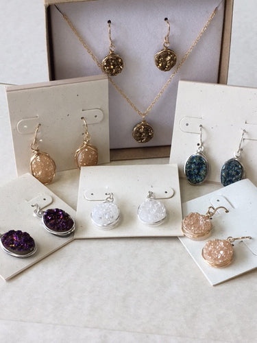 Natural Stone Crystal Druzy Earrings - Lively Accents