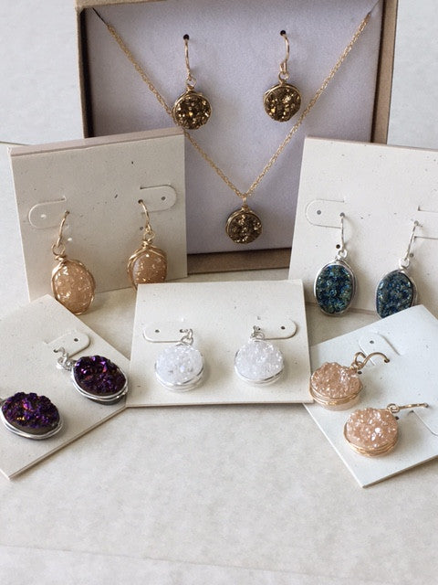 Natural Stone Crystal Druzy Earrings - Lively Accents