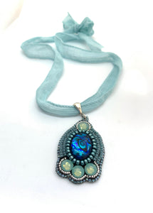 Paua Shell Bead Embroidered Necklace - Lively Accents