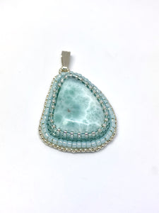 Larimar Bead Embroidered Pendant - Lively Accents