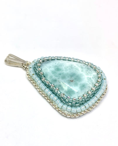 Larimar Bead Embroidered Pendant - Lively Accents
