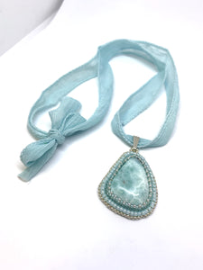 Larimar Bead Embroidered Pendant - Lively Accents