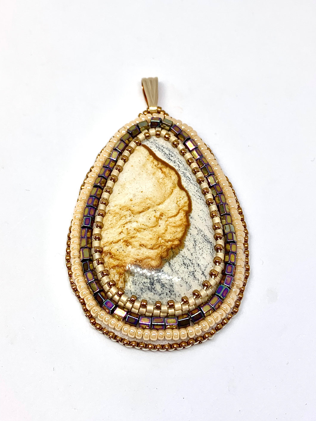 Picture Jasper Bead Embroidered Pendant - Lively Accents