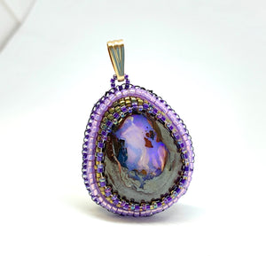 Purple Boulder Opal Bead Embroidered Pendant - Lively Accents