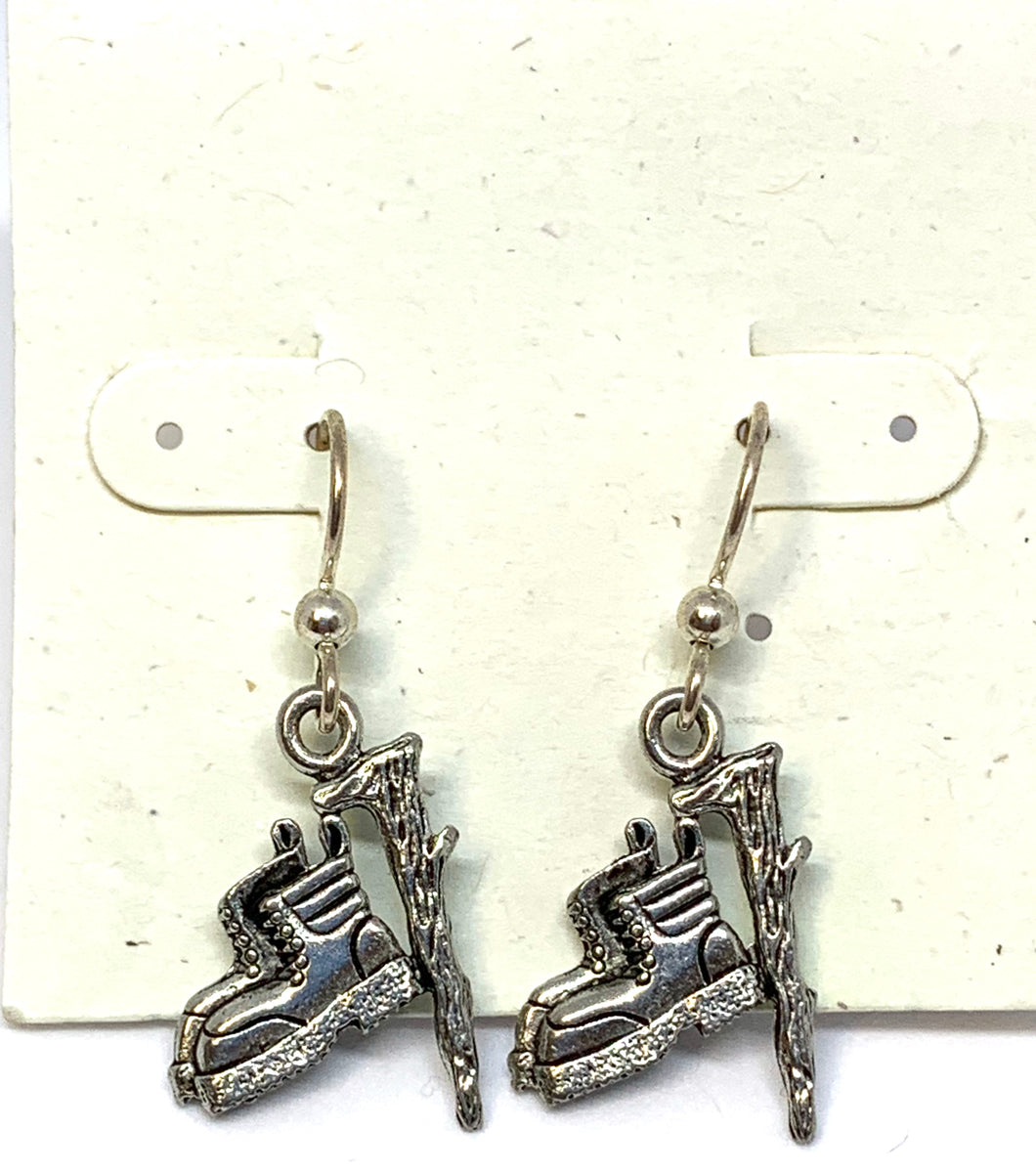Hiking Boot with Walking Stick Earrings - Lively Accents