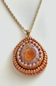 Fire Opal Bead Embroidered Pendant - Lively Accents
