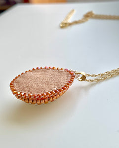 Fire Opal Bead Embroidered Pendant - Lively Accents
