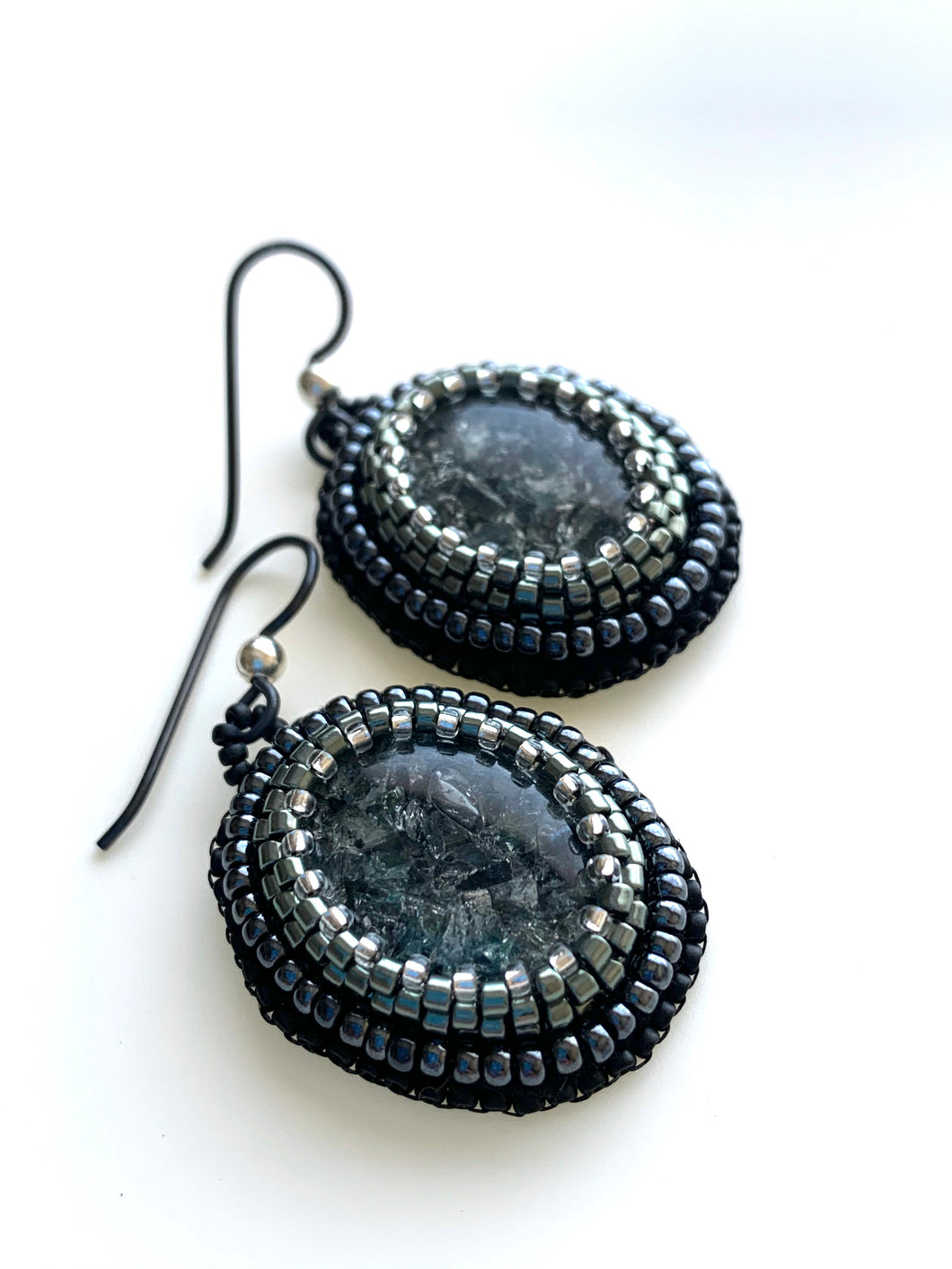 Maine Black Tourmaline Embroidered Earrings - Lively Accents