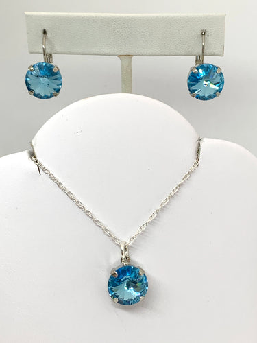 March-Aquamarine Rivoli Swarovski Crystal Earrings and Necklace Set - Lively Accents