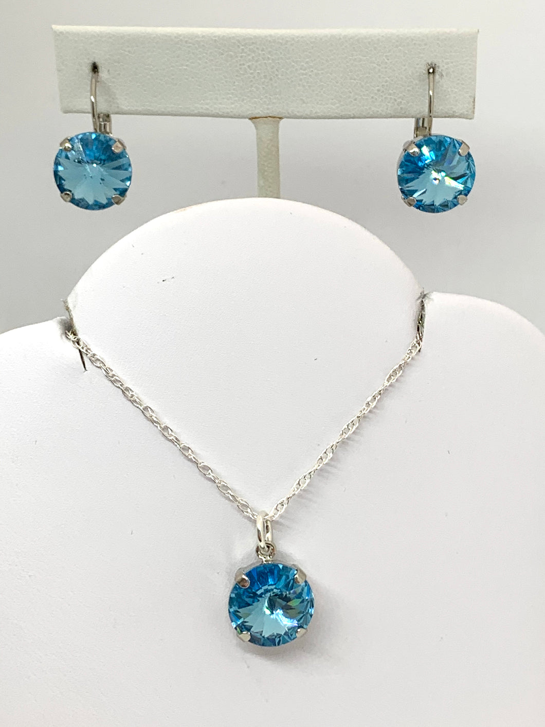 March-Aquamarine Rivoli Swarovski Crystal Earrings and Necklace Set - Lively Accents