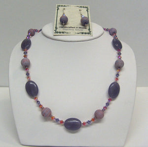 Lepidolite Vintage Lucite Swarovski Necklace and Earrings Set - Lively Accents