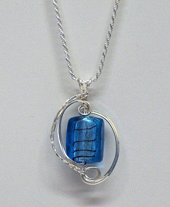 Blue Glass Foil Wire Wrapped Necklace - Lively Accents