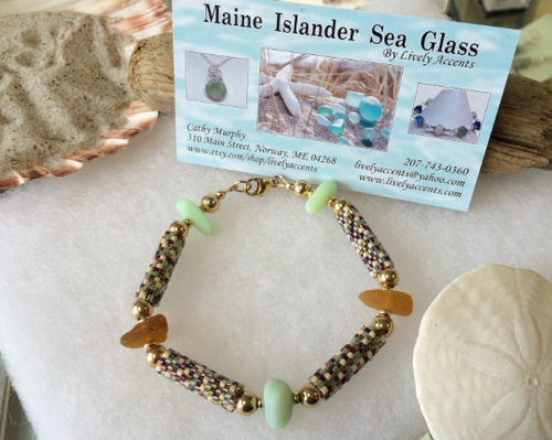 Gold Sea glass and Peyote stitch bracelet - Lively Accents