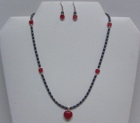 Hematite and Red Jade Heart Set - Lively Accents