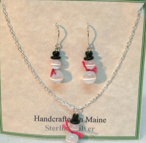 Sterling Silver Snowman Earrings and Pendant Set - Lively Accents
