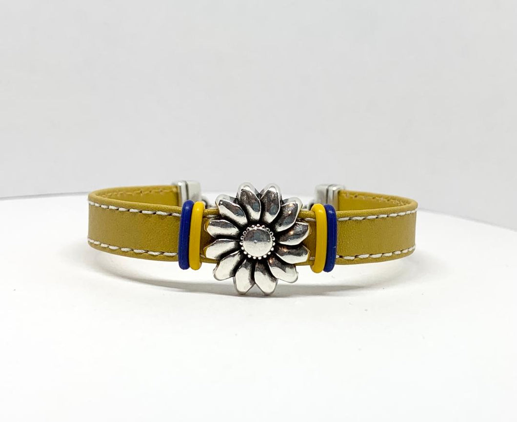 Support Ukraine Leather Sunflower Bracelet - Lively Accents